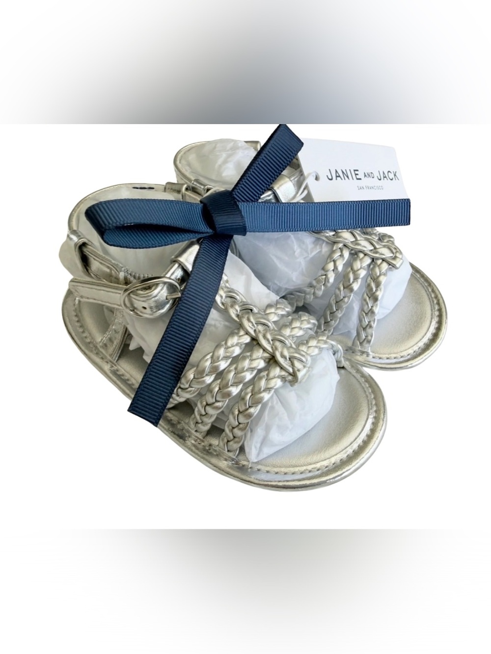 Janie and Jack Silver Braided Sandals – 12–18 Months – NWT